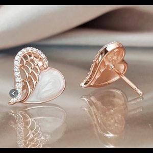 18k Rose Gold 925 Silver Angel Wing Earrings